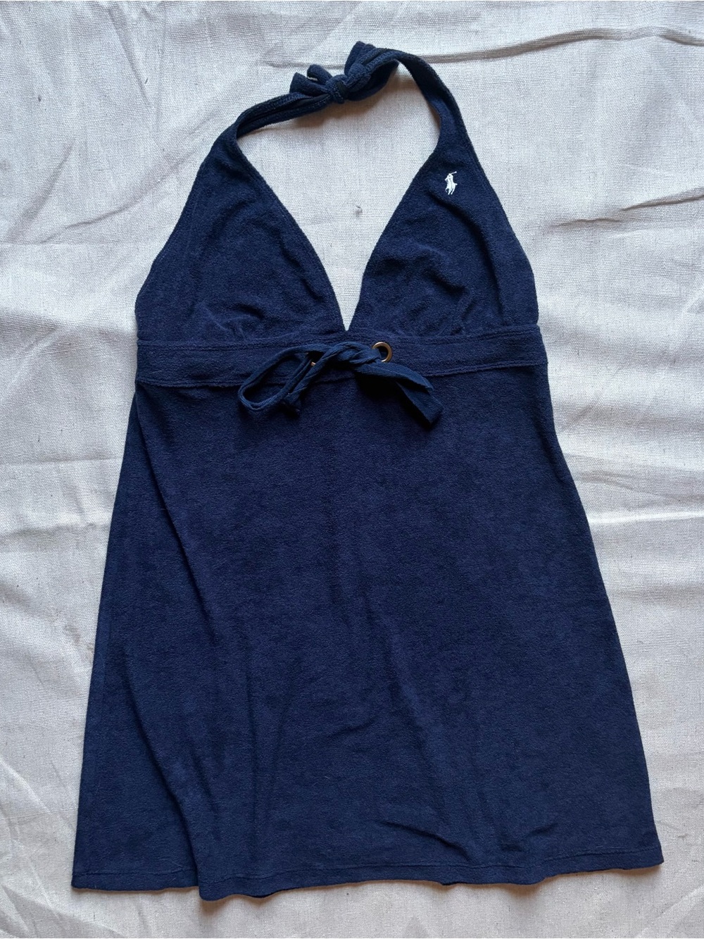 Vintage Y2K Polo Ralph Lauren Navy Blue Terry Cloth Halter Dress Cover-Up